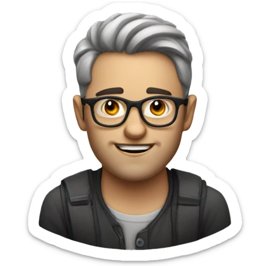 man with glasses, nordic face and a bit of stubble and a V-shaped jaw sticker