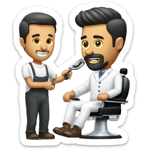 Homme barber avec une tondeuse dans lesmain qui fait un dégradé à un homme  sticker