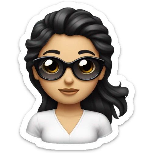 Cute girl with dark hair, who’s hair is being pinned up with a hair clip wear black sunglasses  sticker