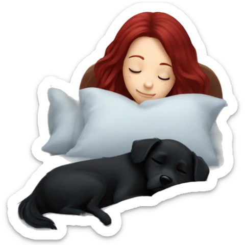 Dark red hair girl sleep with her maltese black dog sticker