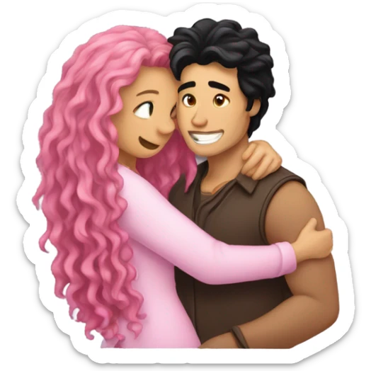 make a guy and a girl, they are hugging, the girl has pink long wavy hair. The guy has black hair and light skin. They are facing each other sticker