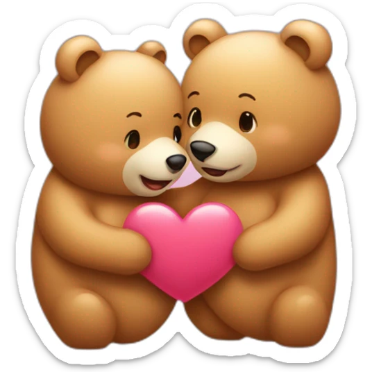 Female bear and male bear kissing, face only, with hearts above them sticker