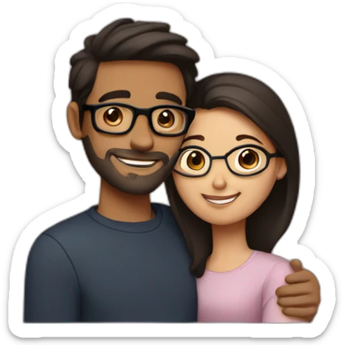 Brown Guy with black hair and long brown bun hair with glasses Woman hugging sticker