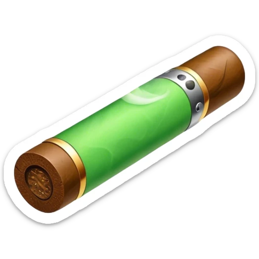 A electric green E-cigar, shown diagonally, with smoke coming out of the side  sticker