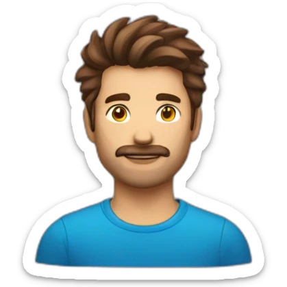 Homme cheveux bruns court avec un t-shirt rouge sticker