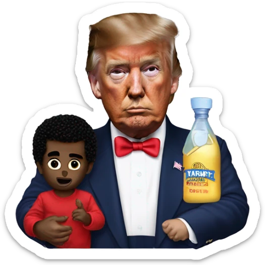 P diddy holding baby oil and trump next to him with exaggerated hair of him sticker