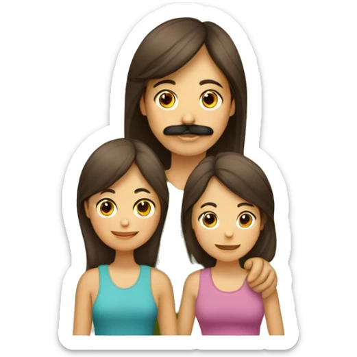 Familia de 3 personas madre, joven con bigote adolescente, mujer adolescente y un perro yorkshire sticker