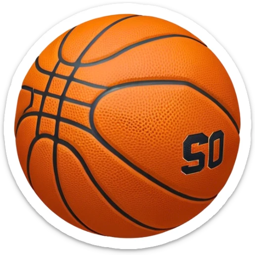 Cinematic Realistic image of a basketball rendered in vivid orange with a pebbled surface texture and crisp stitching details, set against a high-contrast backdrop that highlights its dynamic, sporty essence sticker