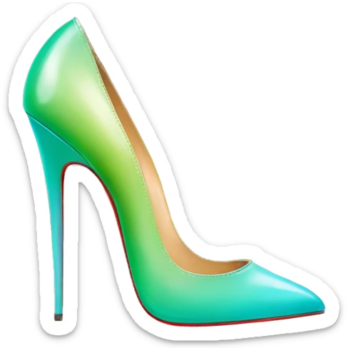 Hyper Realistic top view of a pair of tiffany blue to pistachio green ombre 
Louboutin stiletto high heel shoes. sticker