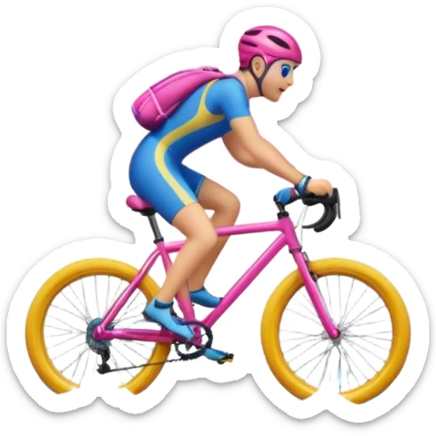Emoji that first swims in ocean carrying a bicycle, afterwards rides the bicycle up a mountain and afterwards skis in pink clouds sticker