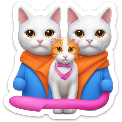 Dos gatos, uno de ellos naranja con un lazo azul y otro de ellos carey con un lazo rosa  sticker