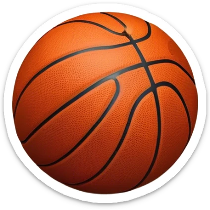 Cinematic Realistic image of a basketball resting on a polished court surface, with finely detailed textures and subtle reflective highlights, evoking a sense of calm before the game’s intensity sticker