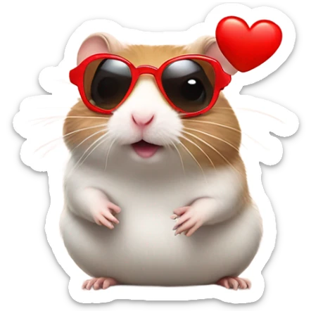  hamster with red heart sunglasses and poop emoji sticker