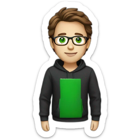 it specialist man glasses brown hair black hoodie green eyes sticker