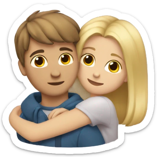 boy with brown hair hugging girl with blonde hair sticker