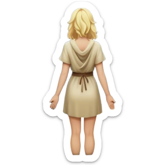 frame - the back of a blonde woman stands at a mountain crossroads, her back turned as she contemplates two trails—one illuminated,, and one shrouded in darkness, representing reaction. with hands on chest sticker