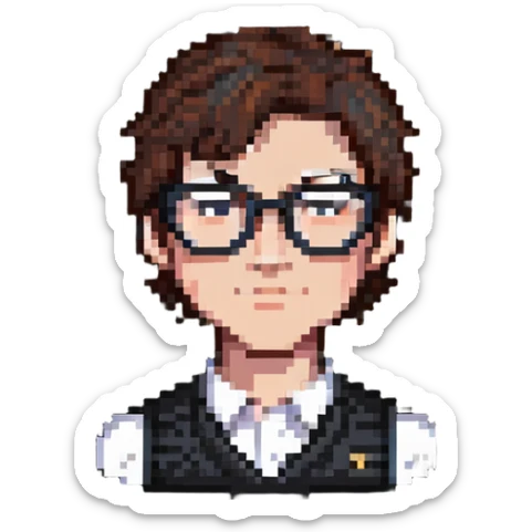 male character with glasses, French cut hairstyle, brown hair sticker