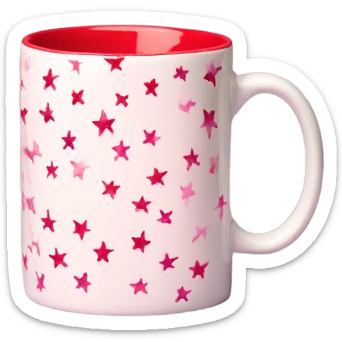 Watercolor  pink ceramic coffee mug with mini red stars all over sticker