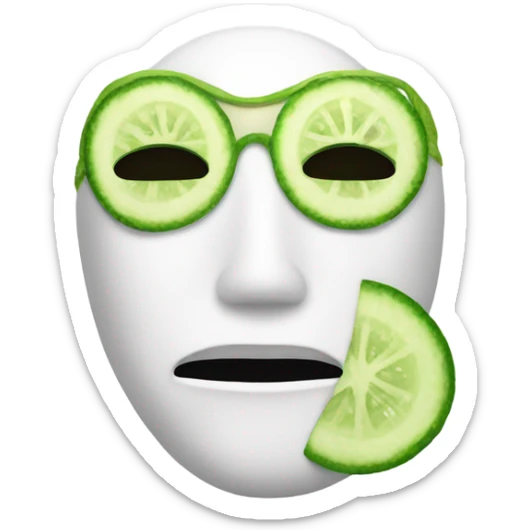 wink emoji with a white hydrating face mask and slices of cucumber in the eyes sticker