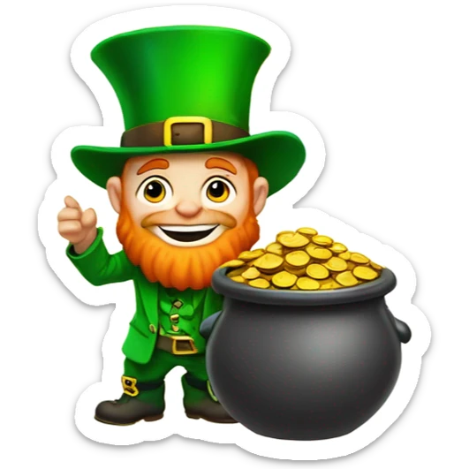 Leprechaun guarding pot of gold at end of the rainbow sticker
