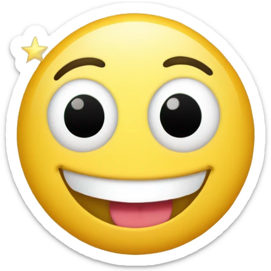 A smiling emoji with star-shaped eyes. The emoji is predominantly yellow, with a broad smile and a white, curved line representing its tongue. The stars for the eyes are shiny and golden, giving the emoji a playful and enchanting appearance. sticker