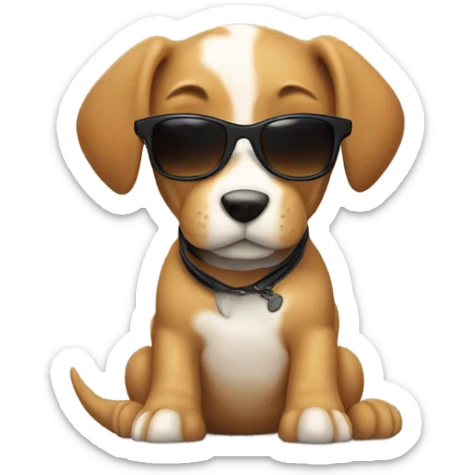 Puppy rides dinosaur the puppy is light brown and white Dino is wearing sunglasses  sticker