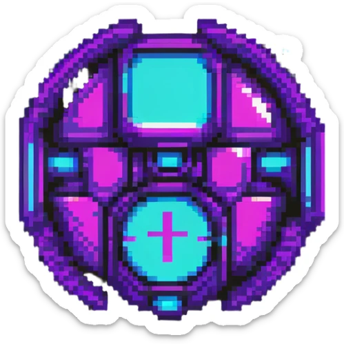 futuristic cyberpunk pixel art icon, vivid neon colors purple magenta cyan, minimal expressive design, 32x32, centered, high contrast, transparent background, no text, suitable for dark background, music platform symbol Spotify YouTube Deezer SoundCloud sticker