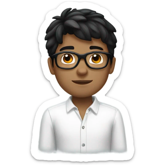 Boy black hair black glasses fair skin white shirt sticker