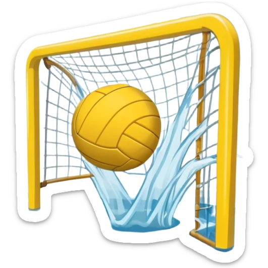 An icon showing a water polo ball floating on the surface of a pool, with a goal frame in the background, and water splashing around. The design captures the intensity of the game with visible ripples on the water. Transparent background highlights the excitement of water polo. sticker