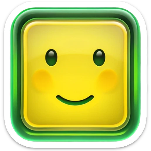 A glowing neon square in shades of yellow and green, transparent background sticker