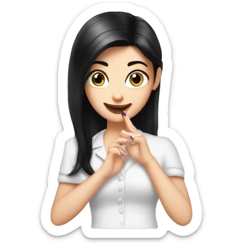 manicure master black hair,white skin,blue eyes in the hands of a nail file and nail polish sticker