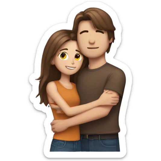 Girl with straight brown hair hugging a guy with fluffy brown hair sticker
