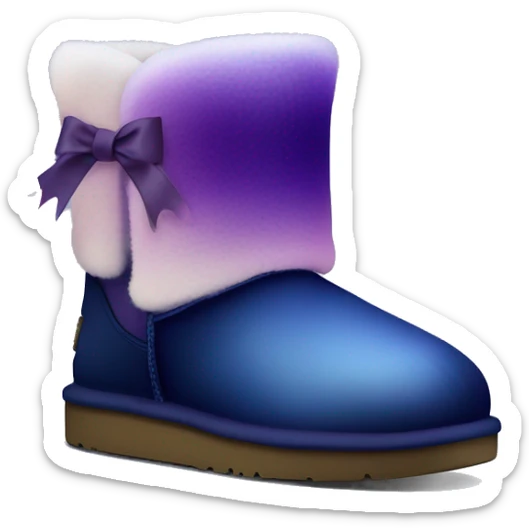 Realistic pair of dark blue to dark purple ombre fur Ugg boots with silk ribbon bows. sticker