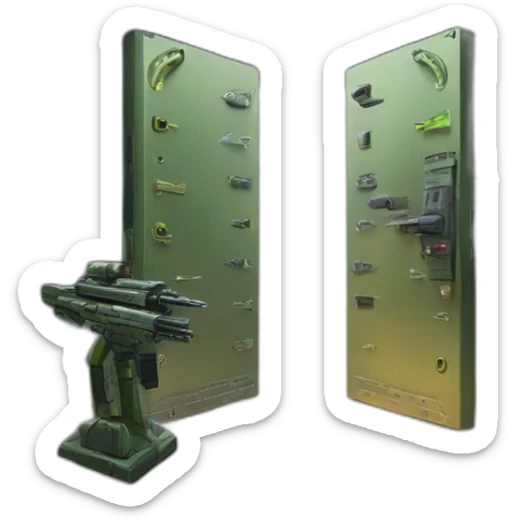 The open entrance, to an aliens, armoury on an alien spaceship, just an open door to a room filled with weaponry sticker
