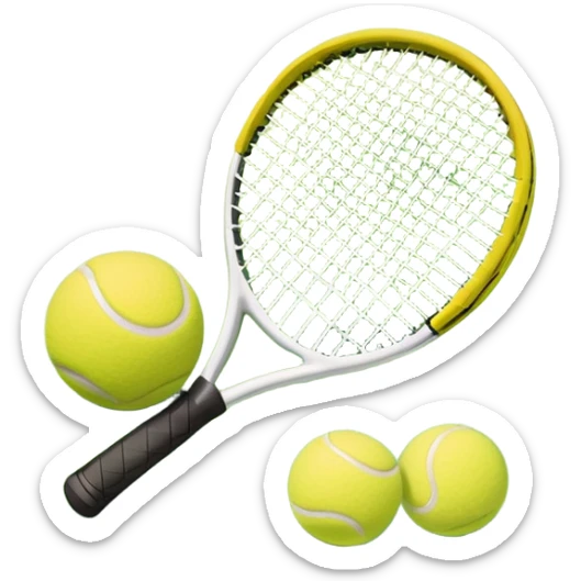 A tennis racket and a ball placed on the ground, with a tennis court in the background. The court lines and net are visible, emphasizing the structure and focus of the sport, creating a dynamic and energetic vibe. sticker