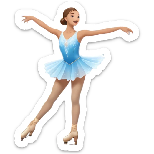 An icon showing a graceful figure skater performing a spin on the ice in a grand ice palace. The rink is illuminated by soft light beams, with cheering spectators in the stands. Snowflakes gently fall, adding to the magical atmosphere. Transparent background highlights elegance and artistry. sticker