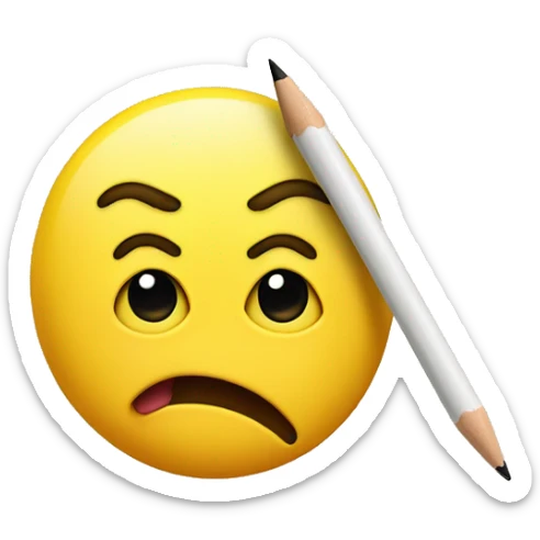 Yellow face with tongue out to the side. With pencil in hand sticker