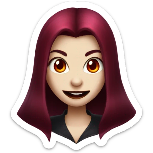 a vampire girl with burgundy hair, fangs and red eyes sticker