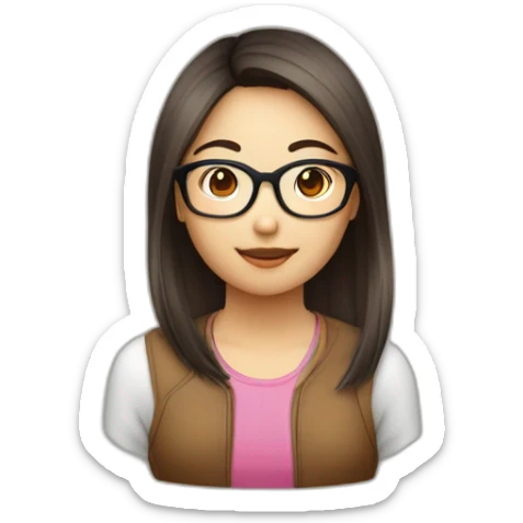 Fille asiatique avec cheveux bruns au carré et avec des lunettes rondes sticker