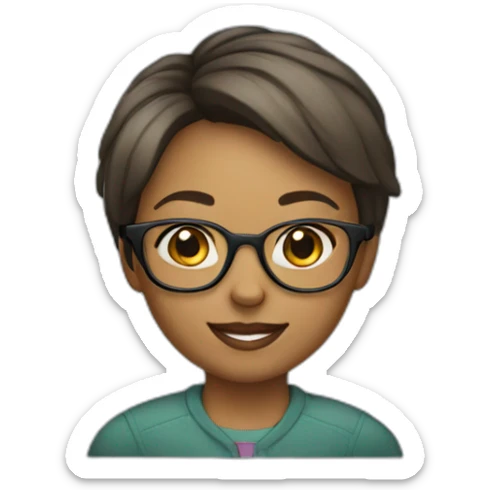 girl with short hair and glasses with laptop sticker