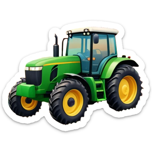 An icon showing close-up tractor in a colorful rural landscape, inspired by Farming Simulator 23. The design features vibrant fields, barns, and crops under a bright sky, with tractors working the land. The peaceful and immersive farming environment is highlighted with a transparent background sticker