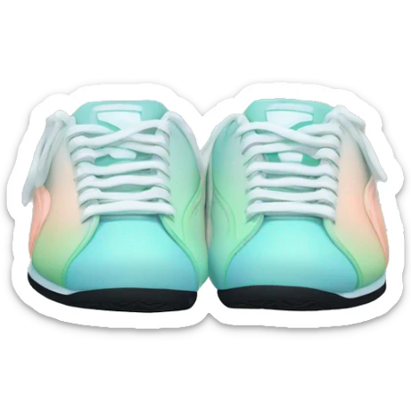 Realistic Isolated front view of a pair of pastel blue pastel green peach and black ombre Puma sneakers.  sticker