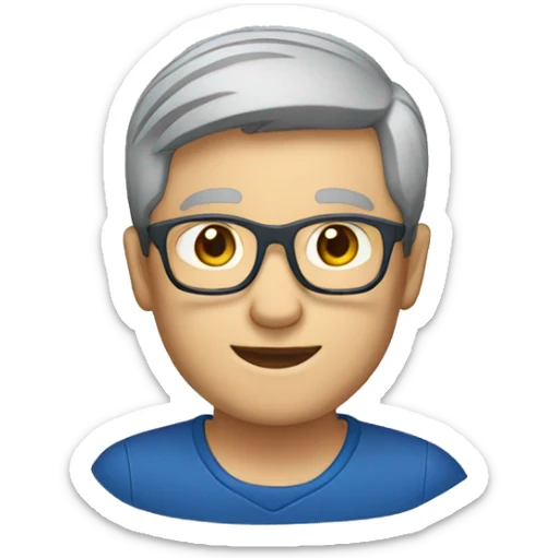 male, teacher, gray short hair, glassese, blue and dark red polo shirt emoji sticker