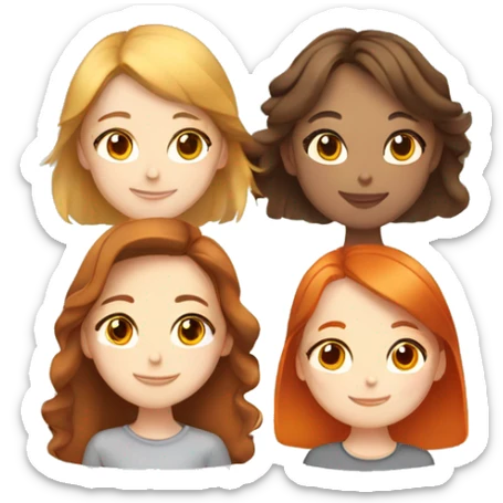 Three girls, one Chinese with brown eyes, one Turkish light red hair with orange eyes and one Russian dark blonde with gray eyes. Smiling and dreaming of a perfect shared flat. sticker