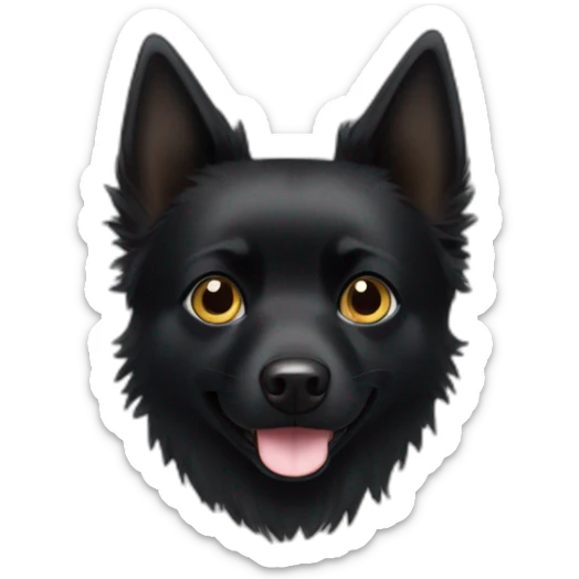 Black schipperke head with only black hair, mid length hair and dark brown eyes that eat cheese sticker