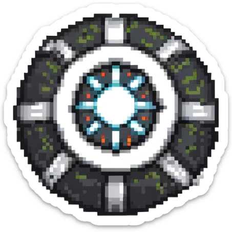 Black digital bomb with shuriken or ninja star fuse at the top, round black bomb body with silver/gray accents, pixel art style sticker