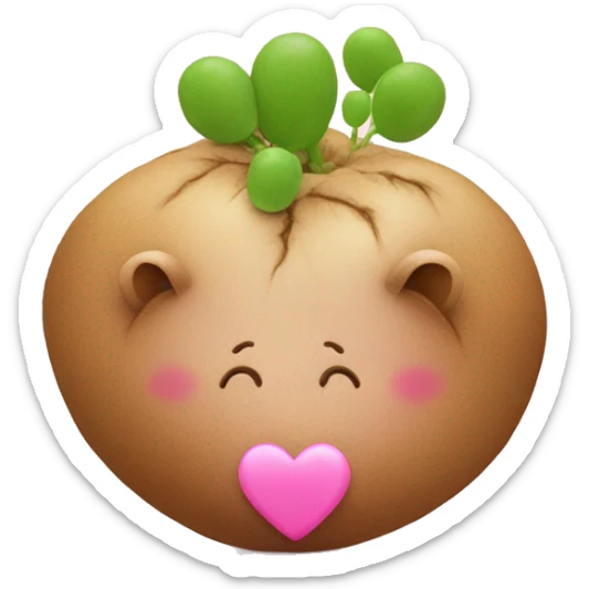 A pink potato with a pink heart on its head next to a pink lion with a pink heart next to peas sticker