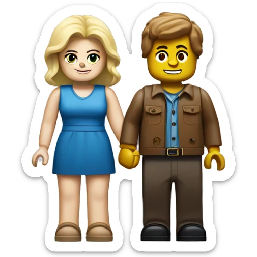 a fat blonde girl and brown-haired boy as lego people holding hands sticker