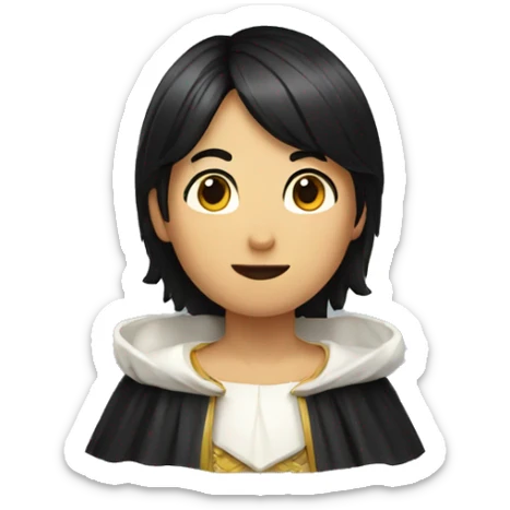 Black hair, a slanted cape, freshness, and a tongue sticking out  sticker