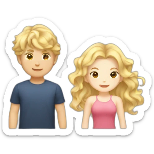 blonde wavy hair girl, japanese tan boy, couple sticker